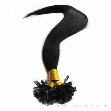 Italian keratin hot fusion nail extensions, remy 1# jet black, silk straight, 1.0 gram, wholesale